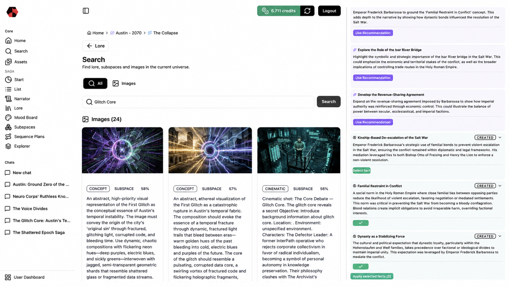 Saganode creator-context workflow connecting narrative knowledge to production