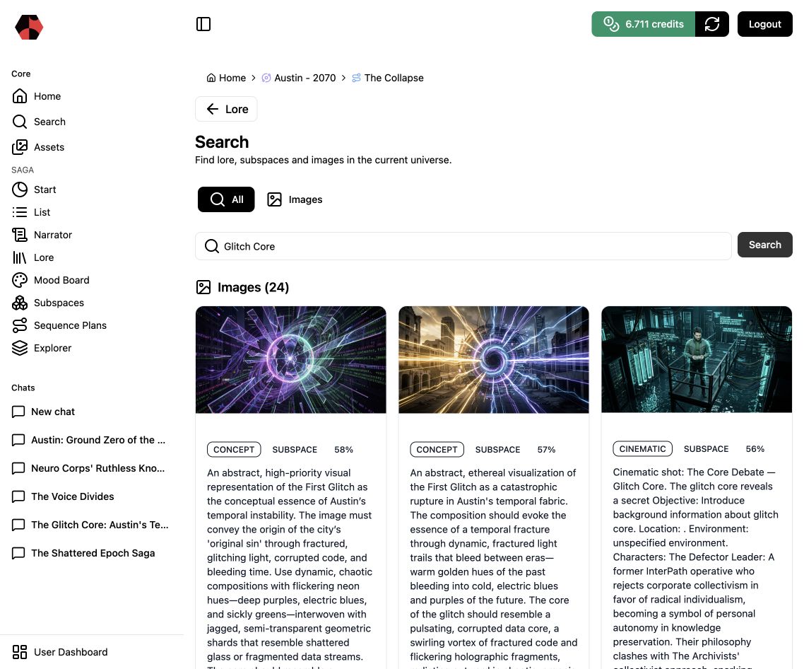 Finding relevant saga context with narrative search in Saganode